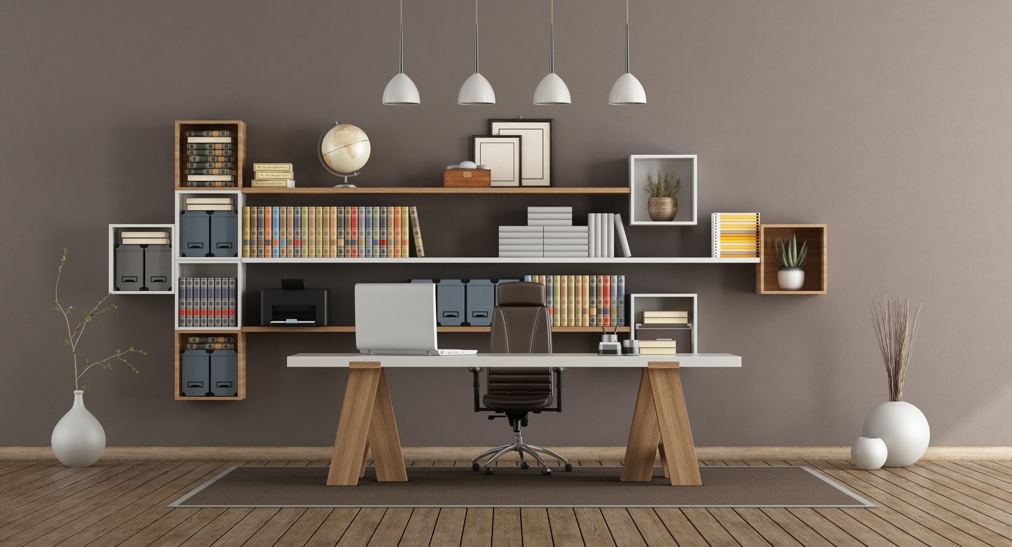 Modern office with wooden furniture